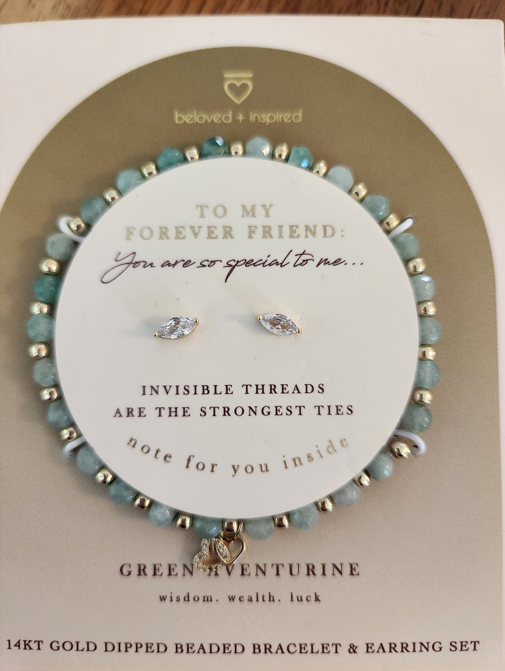 BELOVED + INSPIRED GREEN AVENTURINE 14KT GOLD DIPPED FOREVER FRIEND BRACELET SET - Picture 3 of 5